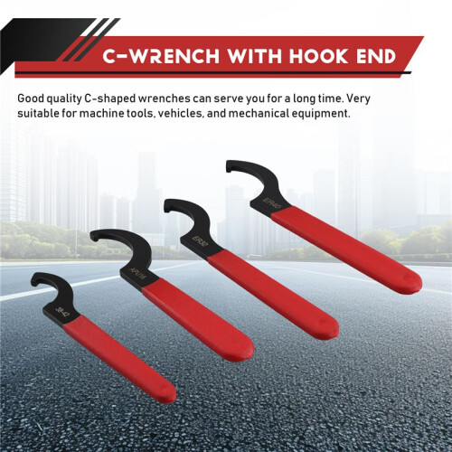 Coilover Wrench, Hook Wrenches Tools Set Shock Spanner Wrench Set C-Shape Spanner Adjustable Spanners Adjustment Tool 2