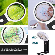 3pcs Magnifying Glass with Light and Stand, Hands Free Handheld 6X 25X Adjustable Folding Magnifier with LED Lighted