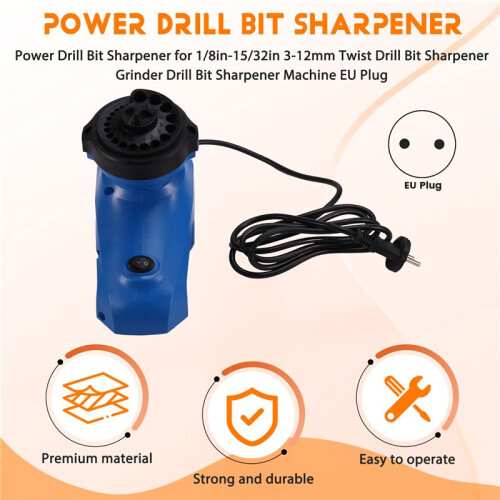 Power Drill Bit Sharpener for 1/8in-15/32in 3-12mm Twist Drill Bit Sharpener Grinder Drill Bit Sharpener Machine EU Plug 1