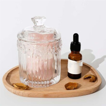 2pcs Glass Cute Jars with Lid Candy Jar Bathroom Canister Makeup Storage Organizer for Cotton Swabs, Balls (Clear)