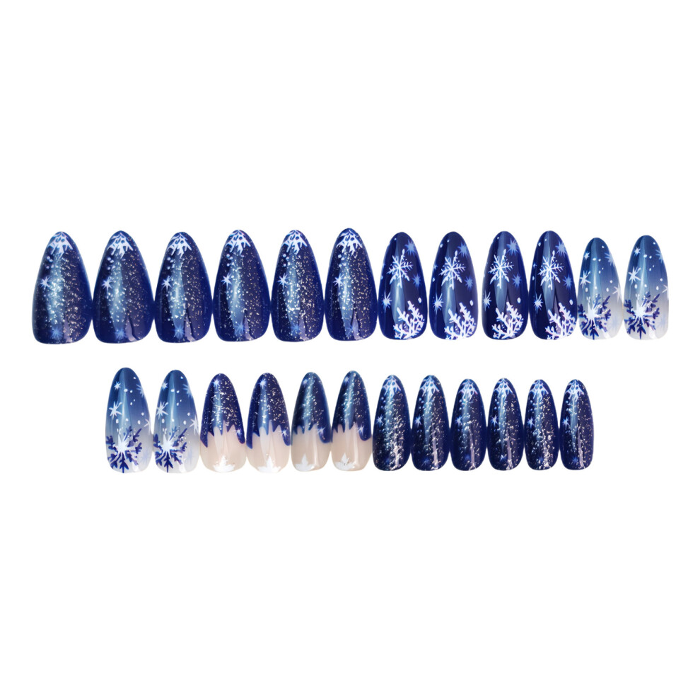 Dcph-Clothing 24Pcs Glitter Blue Christmas Nails For Women