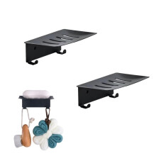 2 Pack Stainless Steel Shower Soap Holder with Hooks, Black Wall Mounted Dish for Bathroom and Kitchen