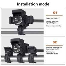 Ładowarka Motocyklowa 12V 24V PD QC3.0, Wodoodporna, Montowana na Kierownicy, z Zapalniczką, 3 w 1, Ładowarka do Akumulatora Motocyklowego