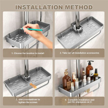 Aluminum Shower Shelf with Towel Rack, No-Drill Bathroom Organizer, Shampoo and Shower Gel Storage Rack B