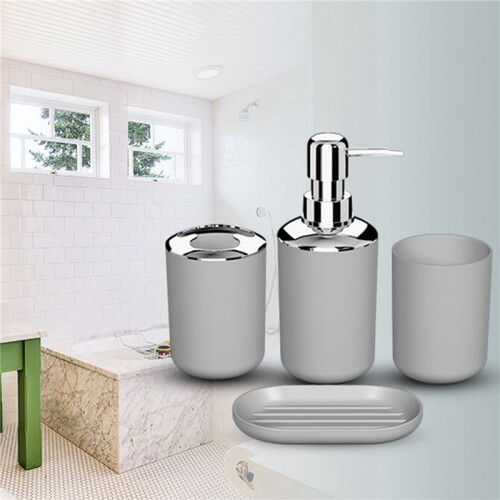 8 Pcs Plastic Bathroom Accessory Set,Bath Toilet Brush Accessories Set with Toothbrush Holder,Toothbrush Cup(Grey) 2