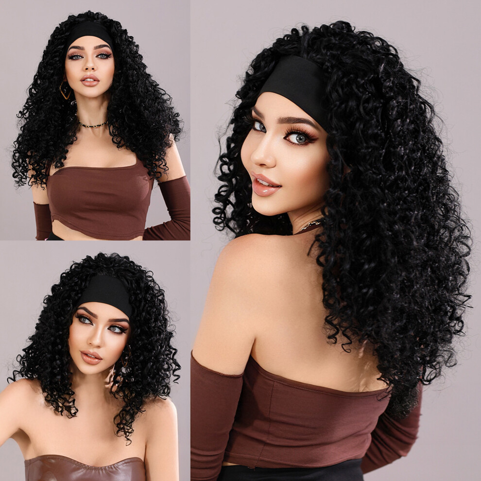 Penghui-Toys Long Curly Afro Headband Wigs Afro Kinky Curly Hair Glueless Wig For Weddings Dating Conventions