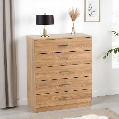Seconique Dakota 5 Drawer Chest - Oak Effect