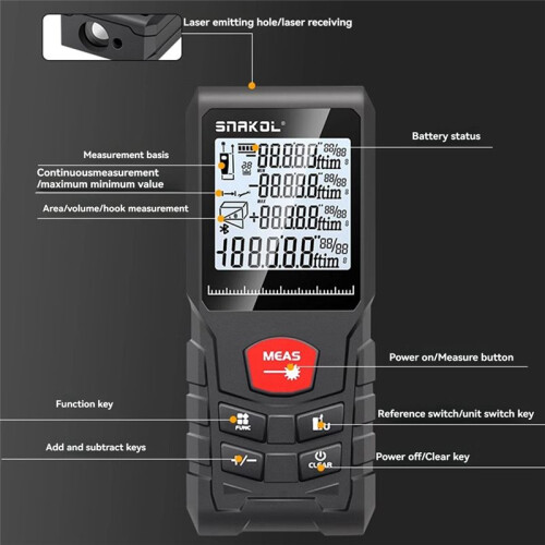 SNAKOL Electronic Ruler Multiple Measurement Modes 120M Handheld Laser Rangefinder Construction Ruler Test Tool 2