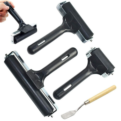 3 PCS Rubber Roller Brayer for Crafts,Printmaking Brayers,Hard Rubber Roller Brayers with 1Pcs Painting Scraper 1