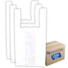 Plastic Grocery Bags with Easy Carry Handles, Medium Duty HDPE TShirt Shopping Bags 14 Micron White 1500 Pack
