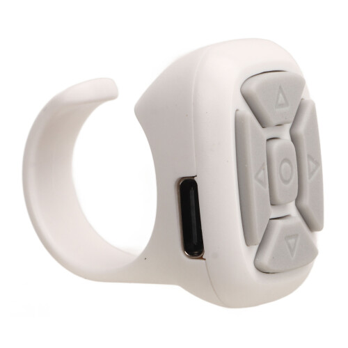 Bluetooth Remote Ring for TikTok & Camera, Rechargeable, 10m, White