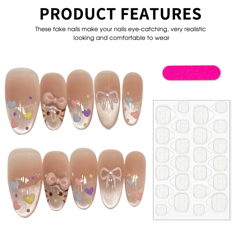 Bright-Home (M) Gentle Press On Nails With Cat Eyes Tip Ultra-Flexible Long Lasting Fake Nails For Daily And Parties Wearing