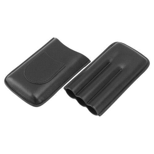 Leather Cigarette Case 3-Piece Capacity Portable Storage Box Black