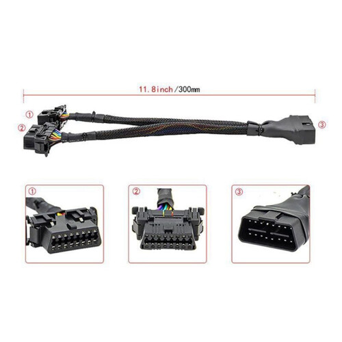 2X 2 IN 1 OBD2 Extension Cable OBDII Male to 2 Female Splitter Car Computer Connection Conversion Plug Socket 30CM 1