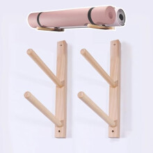 Yoga Mat Rack Wall Mounted Wooden Holder for 2 Mats, Compact TwoTier Shelf 39cm Home Gym Storage