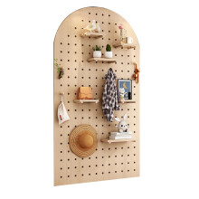 Pegboard Wall Organizer with Adjustable Hooks, Brown Wooden Storage Panel for Tools and Crafts, H160xL105cm