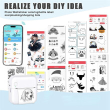 Sticker Printer Thermal Printer with 10 Rolls Papers and Stickers for Picture, Receipt, Notes, Black