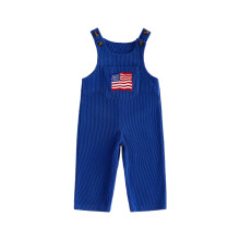 (18-24 Months, Blue) Boys American Overalls 4th of July Sleeveless Flag Embroidery Patriotic Full Length Jumpsuit