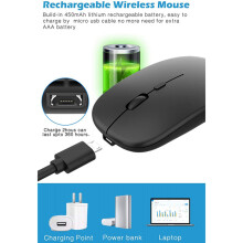 2X Mouse Sem Fio RecarregáVel, Mouse óptico Ultra Silencioso de 2,4 G com Receptor USB e Tipo C, para Laptop,  (Preto)