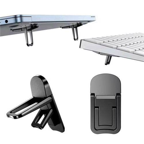4Pcs Portable Laptop Stand Computer Riser Lift Self-Adhesive Foldable Invisible Notebook Adjustable Height Stand Black 2