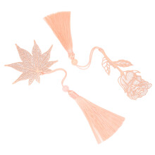 2Pcs Rose Gold Metal Bookmarks Stainless Steel Flower & Leaf (18.7x6.6cm & 21x3.1cm)
