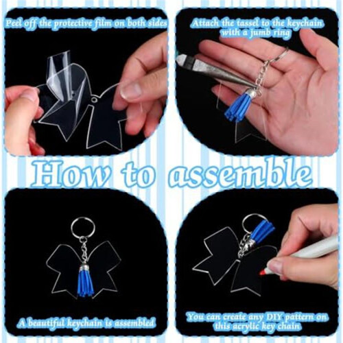 40Pcs Bow Keychains Acrylic Bow Keychains with Tassels for DIY Keychains Handmade Projects Cheer Accessories 2