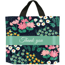 50 Pack Extra Thick Plastic Gift Bags with Handles, 15.7 x 13.7 Floral Thank You Shopping Bags