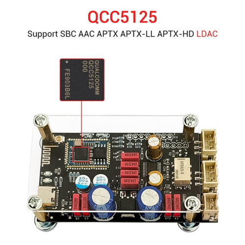 8-32V  5.1 Lossless Decoding Board, Type-C AUX APTX LDAC Onboard Antenna Decoder with Acrylic Case QCC5125 2