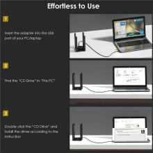 USB WiFi Adapter for PC AX5400 Tri-Band 2.4/5/6GHz Wireless Network Adapter with 4 High Gain 5dBi Antennas for Desktop