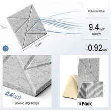 24Pack Acoustic Panels with Self-Adhesive, 12X 12X 0.4Inch Sound Proof Foam Panels,Sound Panels High Density,Silver Grey