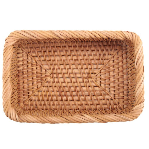 2X Hand-Woven Rectangular Rattan Wicker Basket Fruit Tea Snack Bread Picnic Cosmetic Storage Box S 1