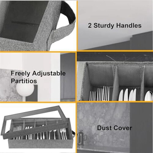 Flatware & Utensil Storage - Durable Silverware Storage Box with Adjustable Divider, 5 Compartment Flatware Storage Case 2