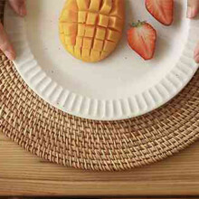 2X Rattan Woven Placemats,Table Mats,Non Slip Heat Resistant Place Mat,Wicker Placemat,Trivets for Hot Dishes Round,40cm