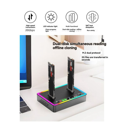 M. 2 Dual Protocol Dual Disk Clone Docking Station /NVMe Base Offline Clone Copy Machine Hard Disk Box 20GB