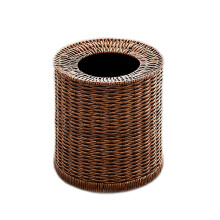 Wicker Trash Can Round 8L Boho Rattan Waste Basket for Bathroom Bedroom Office Brown