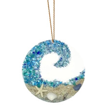 Hanging Ornament Sea Glass Sun Catcher Crashing Ocean Beach Suncatcher for Window Beach Glass Suncatcher