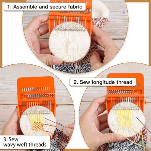Darning  Loom Kits Machine with Threads, Complete Darning Kit for Beginners Quickly Mending Jeans Socks, Patterns 1