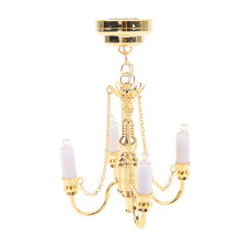 Battery Operated Dollhouse Mini Light - 1/12 Scale Chandelier Gold 4 Heads