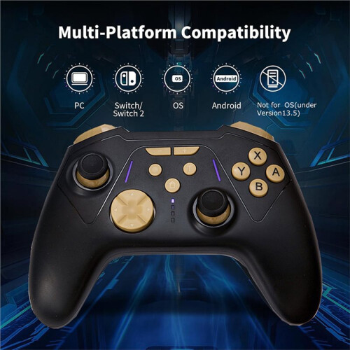 Wireless Gamepad for  2 NS/PC/Android/IOS,Hall Effect Trigger Gaming Controller with Six Axis Motion Sensing Black 2