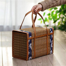 2X Picnic Woven Basket Wicker Storage Bag Handle Folded Fruit Shopping Food Handle Rattan Grass Foldable Bamboo Basket