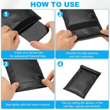 Faraday-Bags for Phone and Car Keys, 10.4 X 4.8 Inch, Fireproof Waterproof NFC RFID GPS Protection, Black