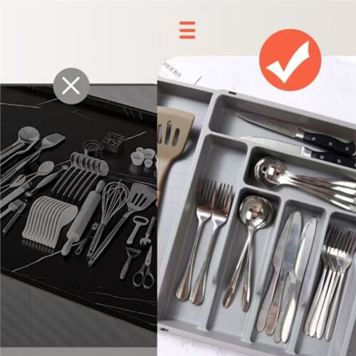 Expandable Kitchen Drawer Organizer, Adjustable Silverware Tray 1