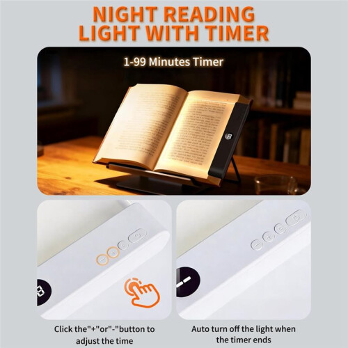 2PCS Flat Book Light Rechargeable Clear LED  Reading Light with Timer Dimmable Full Page Panel Plate Lamp