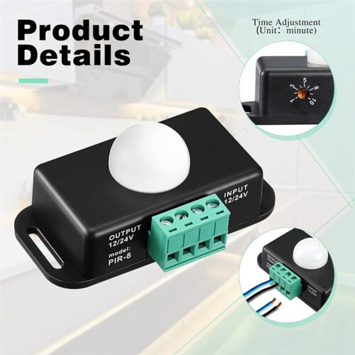 Lot de 6 Détecteurs de Mouvement Infrarouges PIR 12 V/24 V avec Minuterie pour Rubans LED Flexibles 1