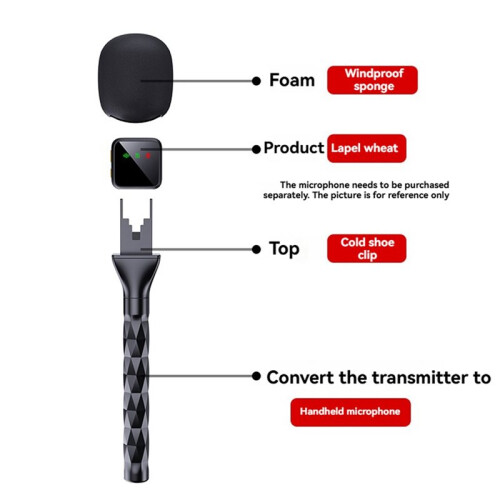Microphone Handle Fit for  MIC 1/2 MIC  Handheld Adapter Wireless Lav Mic Back Clamp Holder for Vlog Interview 2