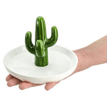 Set of 2 Aloe and Cactus Holder Dish, Ceramic Plant Jewelry Dish Bracelet Earrings Necklace Organizer Tray