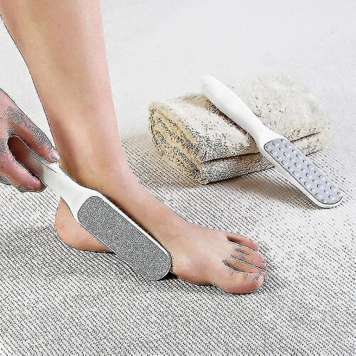 (White) Double-sided Less Steel Foot File Remove Dead Skin Portable Ergonomics __ 2