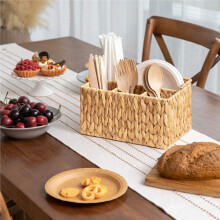 Hand-Woven Calabash Silverware Organizer - Water Hyacinth Cutlery Holder for Countertop with Handle (1-Pack)