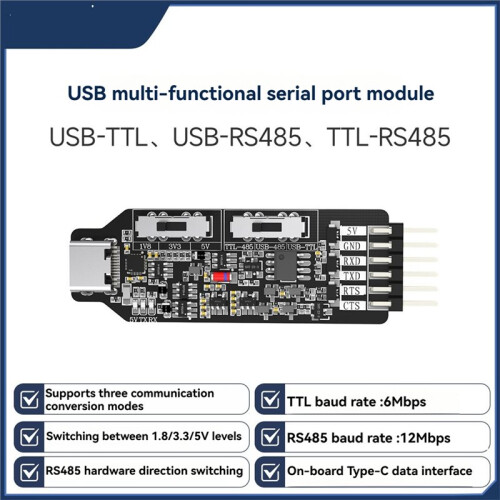 USB Multi-Function Serial Port Module USB-TTL USB-RS485 TTL-RS485 3in1 Converter RS485 Microcontroller Programming 1