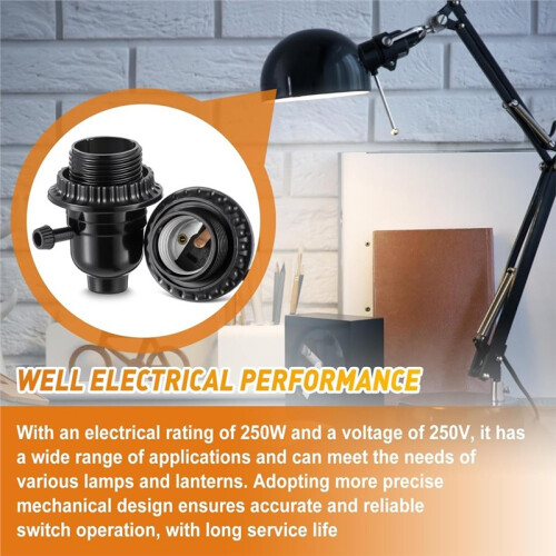 E26 Light Socket Lamp Socket Replacement with  Off  Lamp Parts with Shade Ring for Table Floor Light Repair Kit